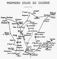 carte des premiers mouvements (juillet 1914)